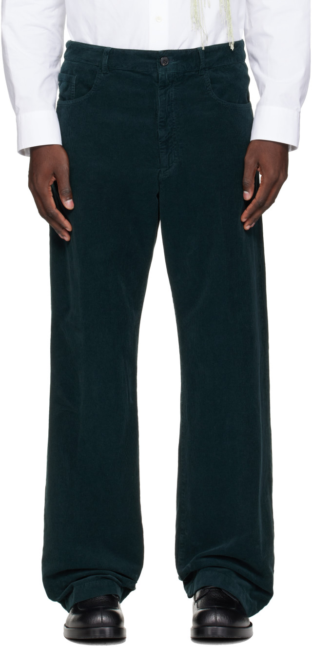 W*】様 DRIES VAN NOTEN 1998FW ダークグリーン　ウールコ Dries Van Noten: Green Loose Overdyed Trousers | SSENSE