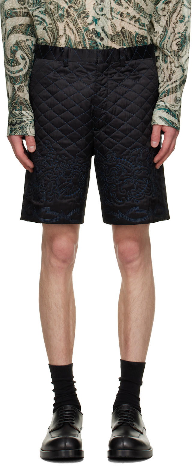 Dries Van Noten: SSENSE限定 ブラック キルティング シルク ショート