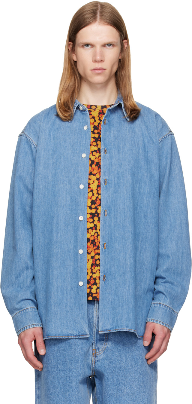 Dries Van Noten: ブルー ルーズフィット デニムシャツ | SSENSE 日本