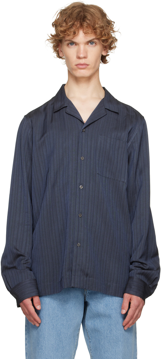 Dries Van Noten: Navy Viscose Twill Shirt | SSENSE