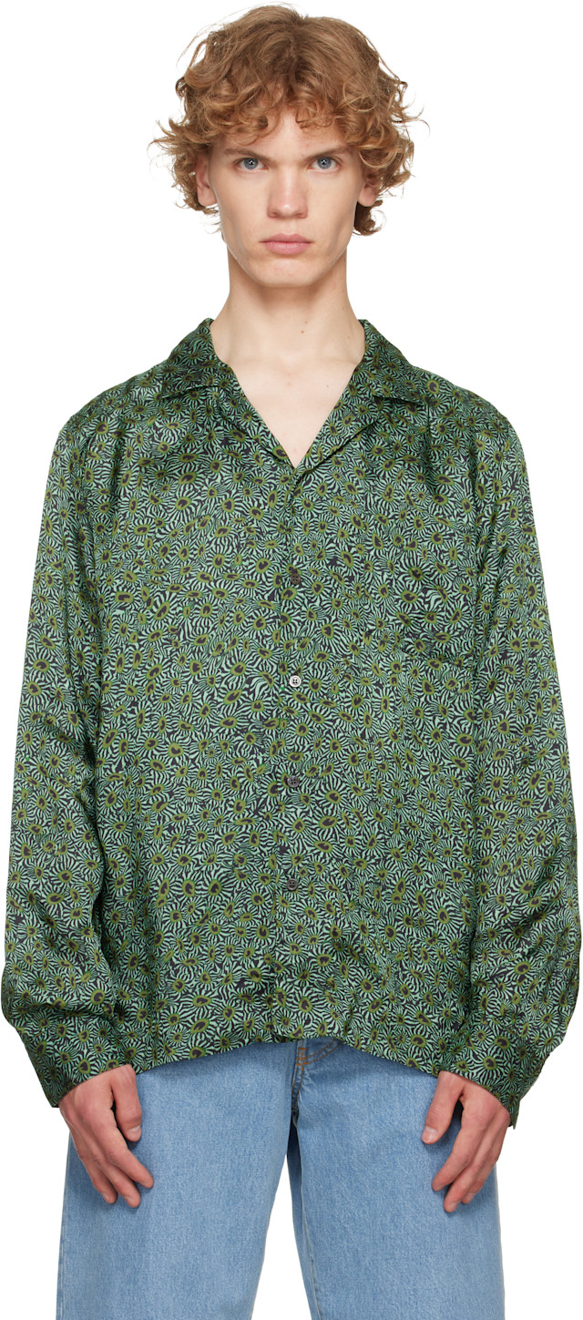 Dries Van Noten: Green Viscose Twill Shirt | SSENSE