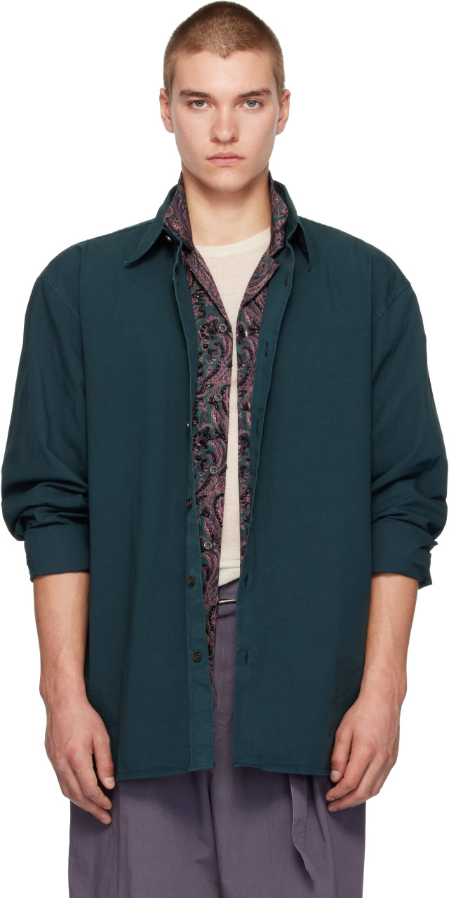 Dries Van Noten: Green Poplin Shirt | SSENSE Canada