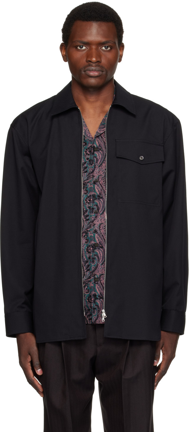 DRIES VAN NOTEN コットンシルクシアーシャツ　2011ss Dries Van Noten: Black Zip Shirt | SSENSE