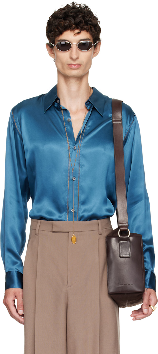 22ss Dries Van Noten Silk Shirt M ジヨン着用 Dries Van Noten: Blue Silk Shirt | SSENSE