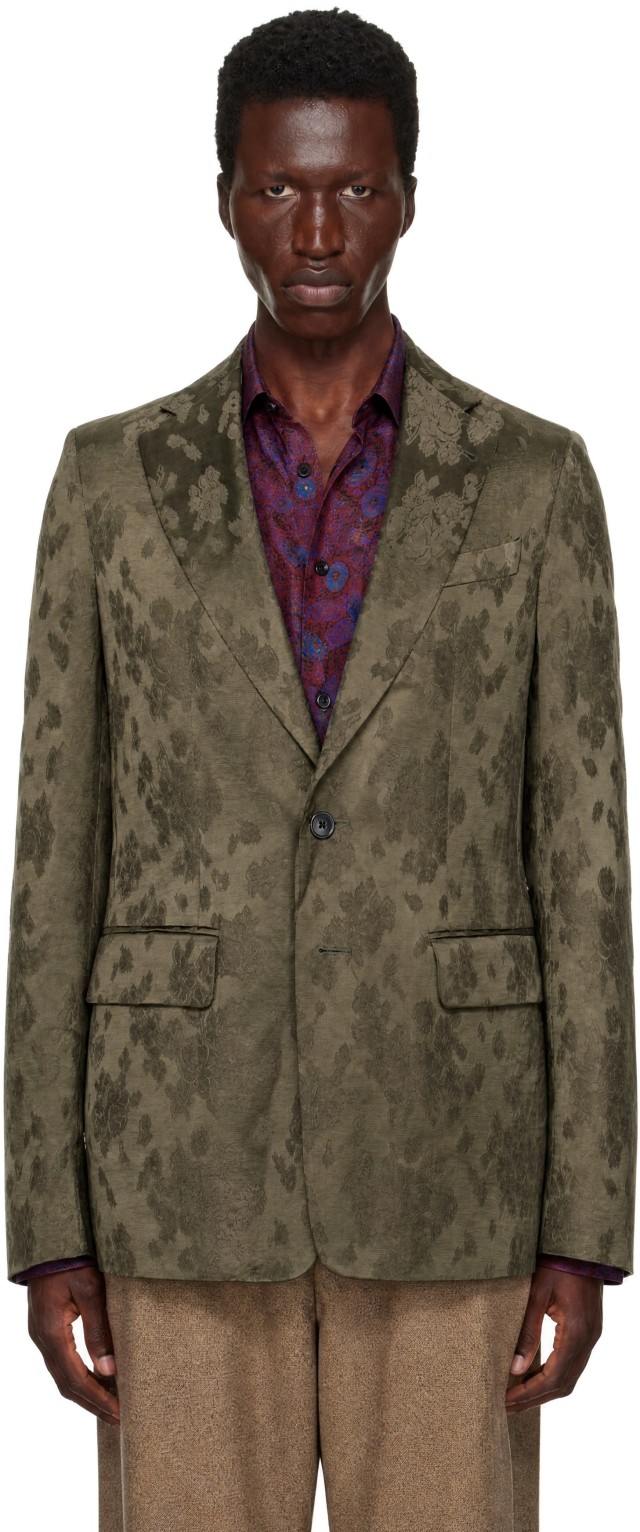 Dries Van Noten: グリーン ジャカード テーラードジャケット | SSENSE