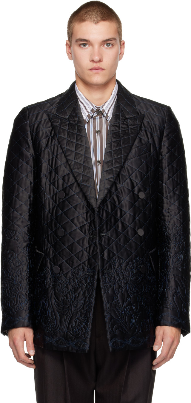 Dries Van Noten: SSENSE Exclusive Black Quilted Silk Blazer | SSENSE Dries Van Noten: SSENSE Exclusive Black Quilted Silk Blazer | SSENSE