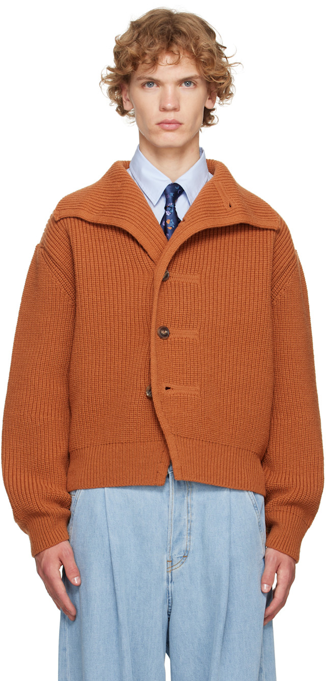 Dries Van Noten: Orange Chunky Wool Cardigan | SSENSE