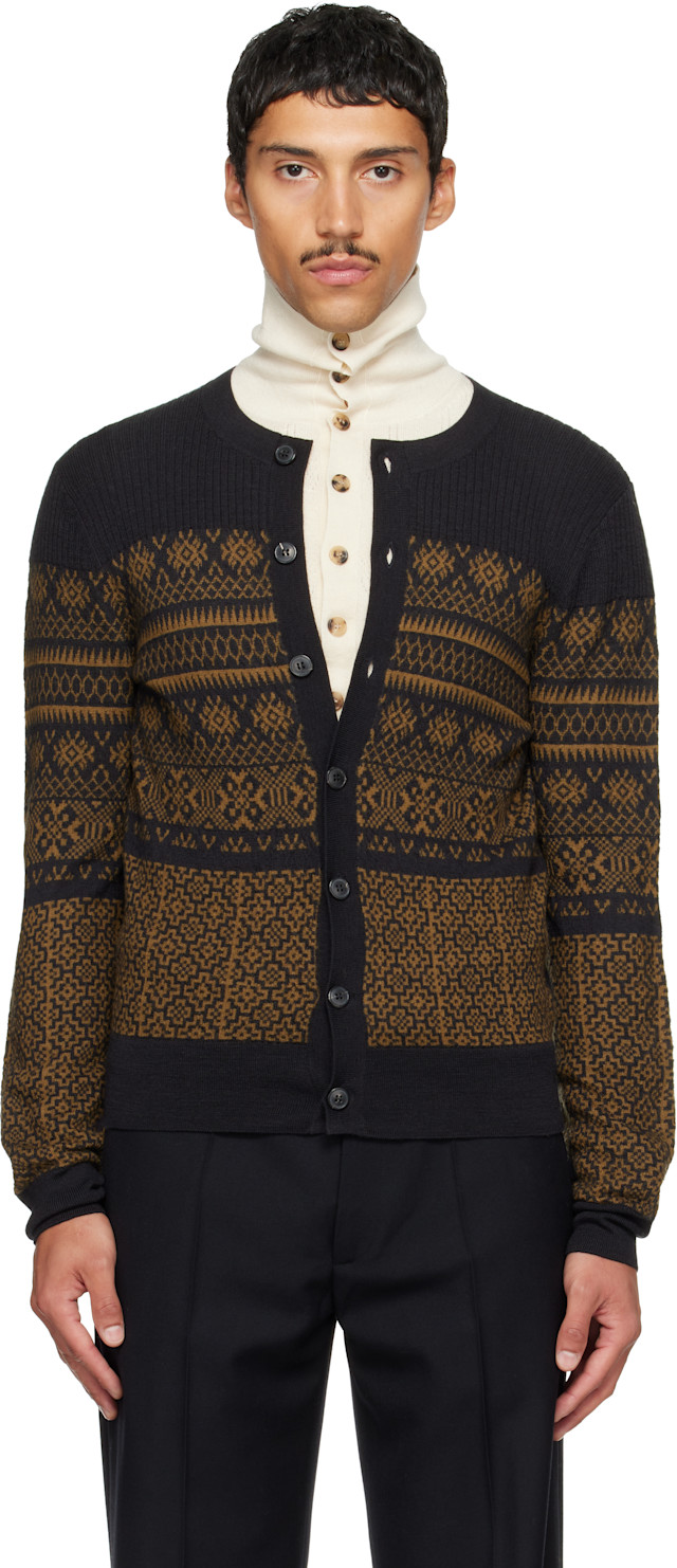 Dries Van Noten: ブラック ジャカード ウール カーディガン | SSENSE 日本