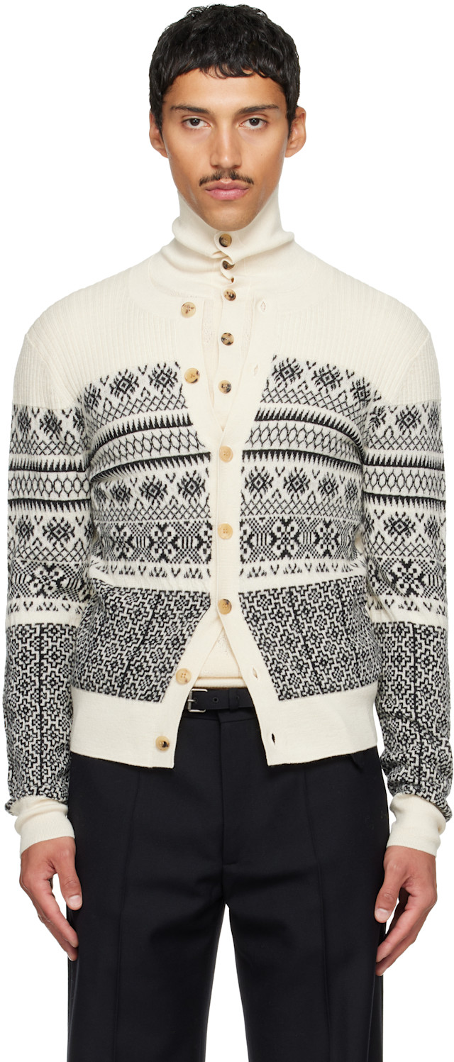 Dries Van Noten: Off-White Jacquard Wool Cardigan | SSENSE Canada