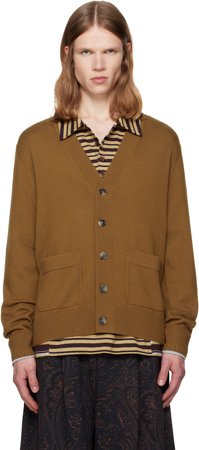トップス Dries Van Noten Brown Wool Knit Cardigan Dries Van Noten: Khaki Merino Wool Cardigan | SSENSE Canada