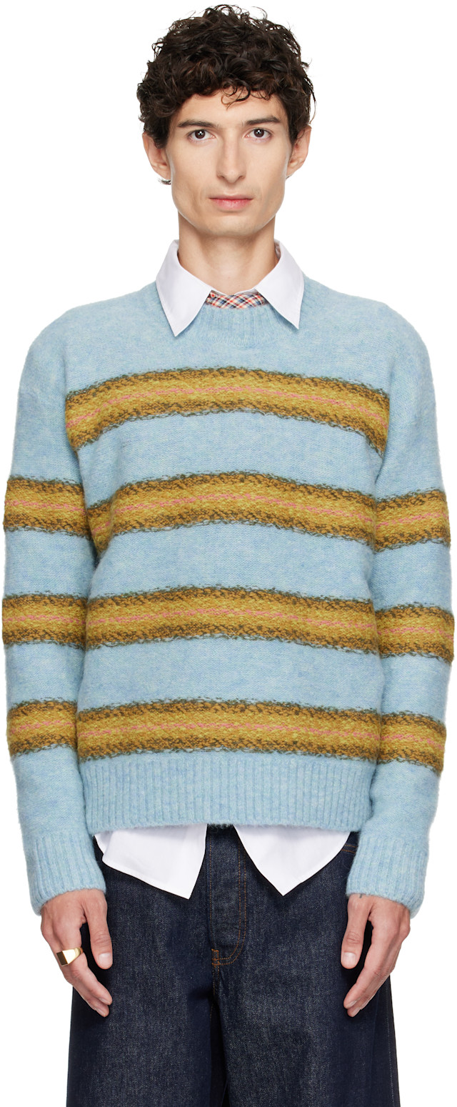 Dries Van Noten: Blue Jacquard Wool Sweater | SSENSE Canada
