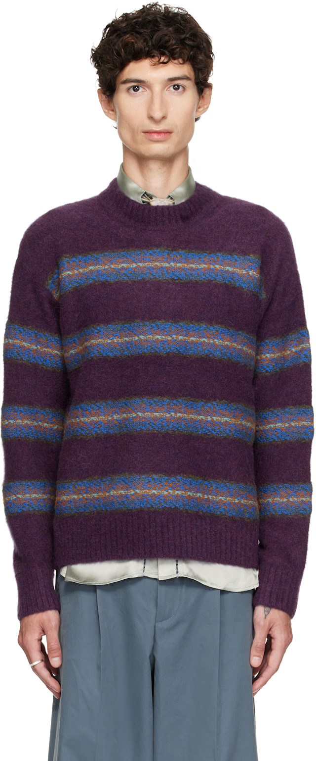 Dries Van Noten: Purple Jacquard Wool Sweater | SSENSE
