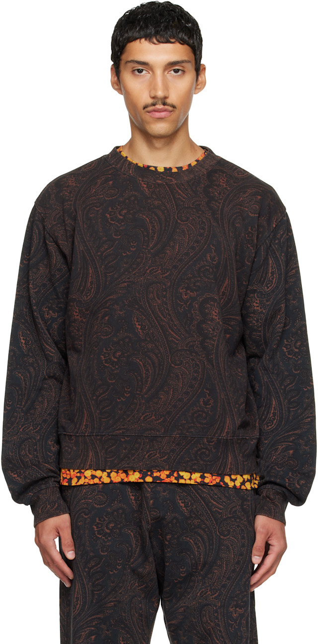 Dries Van Noten: Black & Brown Printed Sweatshirt | SSENSE