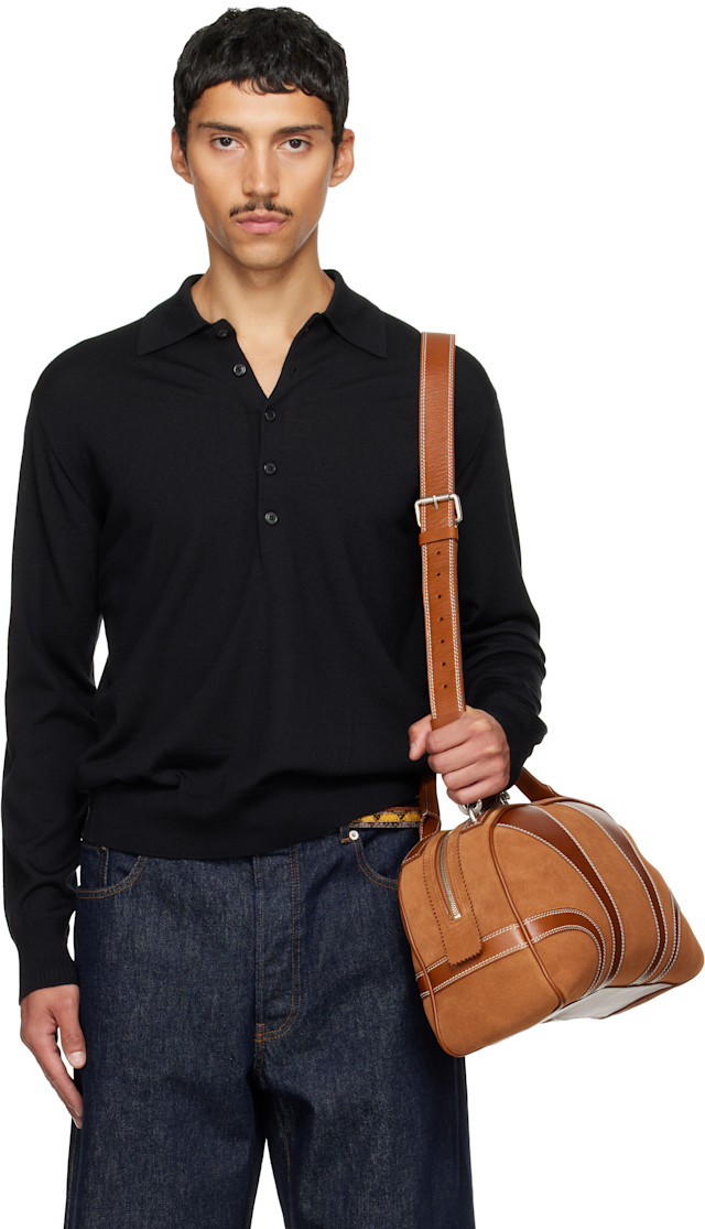 DRIES VAN NOTEN ポロシャツ メンズ Dries Van Noten: ブラック ウール ニットポロシャツ | SSENSE 日本