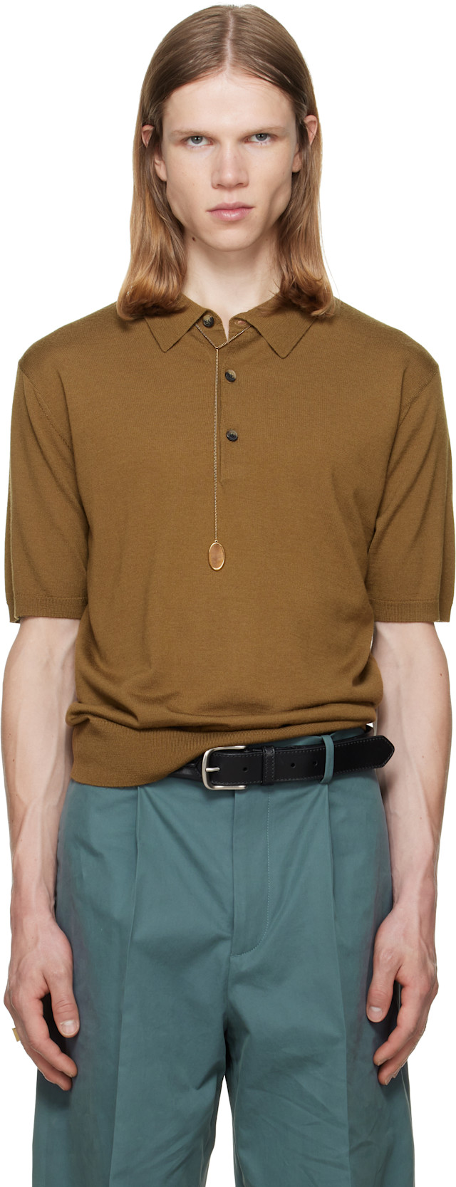 Dries Van Noten: Khaki Knit Wool Polo | SSENSE