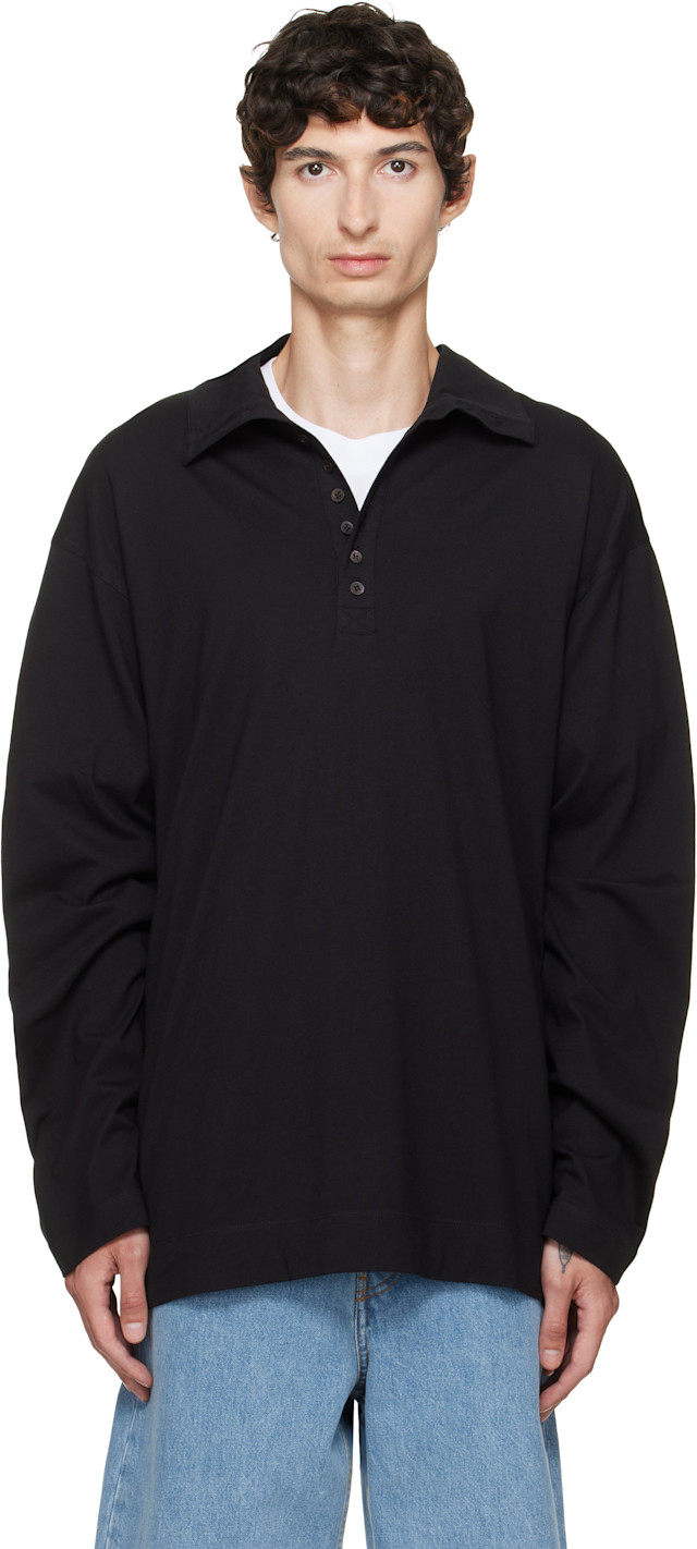 Dries Van Noten: Black Cotton Polo | SSENSE Canada