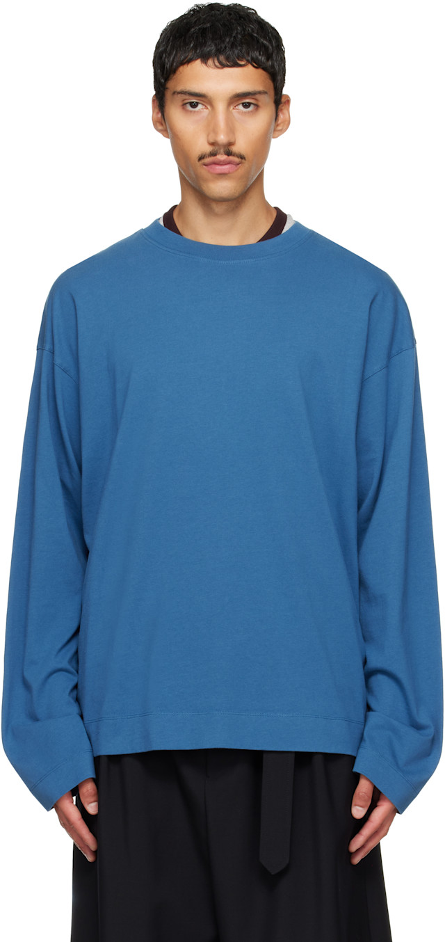 Dries Van Noten: Blue Long Sleeve Cotton T-shirt | SSENSE