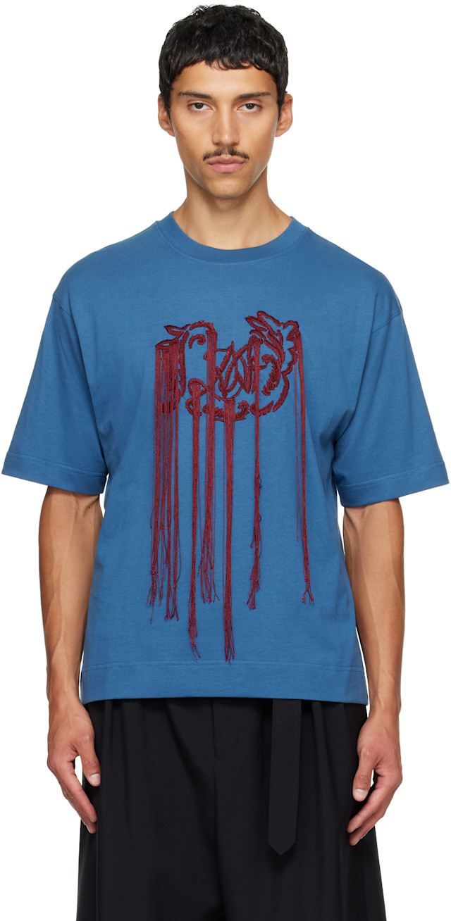 Dries Van Noten: ブルー エンブロイダリー Tシャツ | SSENSE 日本