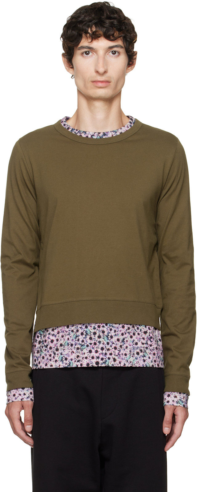 Dries Van Noten: Khaki & Pink Layered Cotton T-shirt | SSENSE