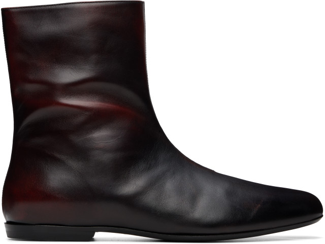 Dries Van Noten: Burgundy Leather Sock Boots | SSENSE