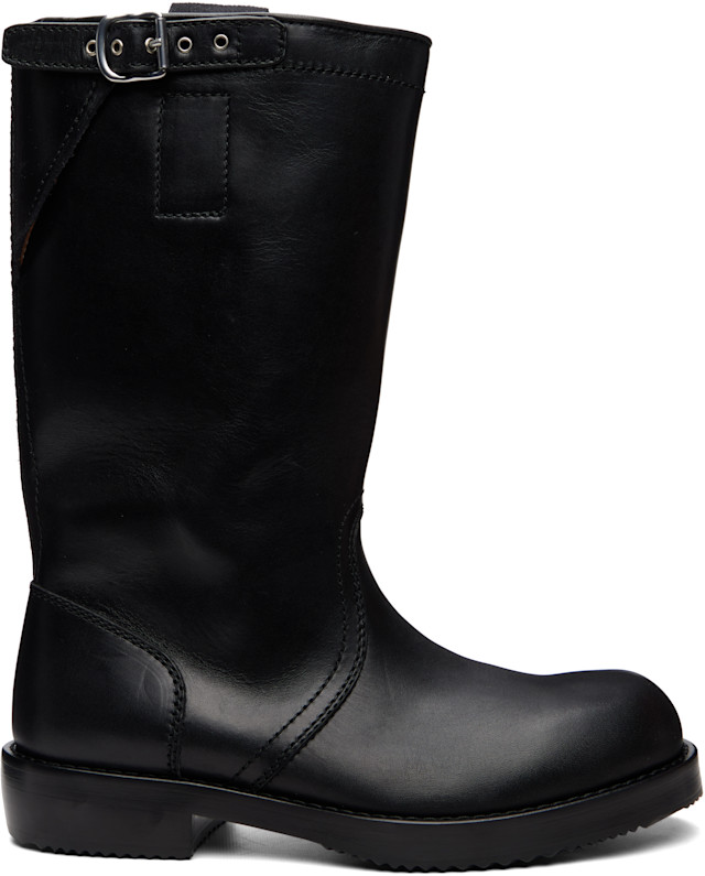 Dries Van Noten: Black Leather Biker Boots | SSENSE