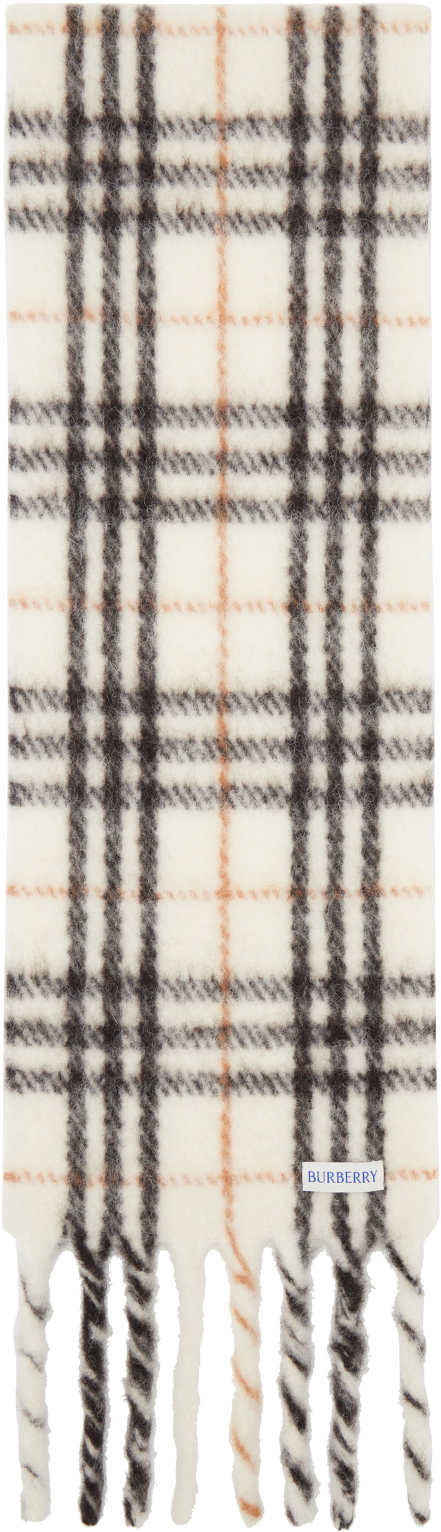 Burberry: White & Black Small Check Scarf | SSENSE