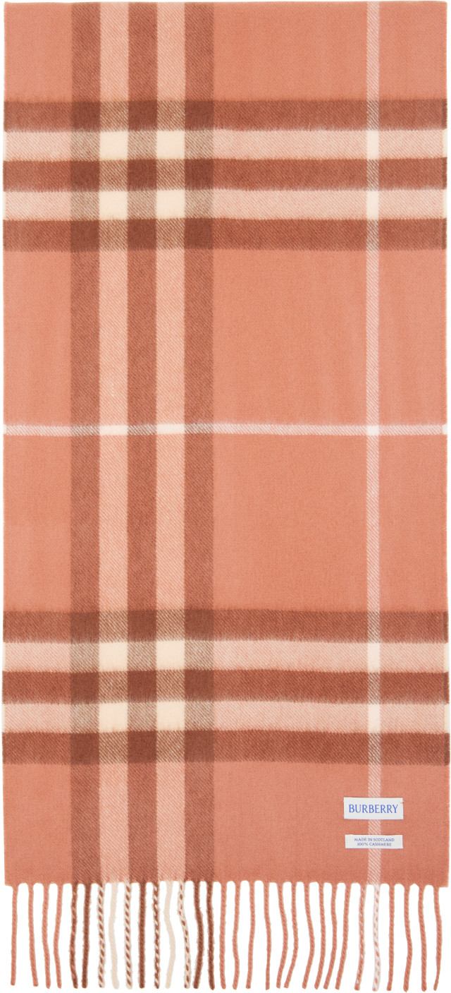 Burberry: Pink Check Cashmere Scarf | SSENSE
