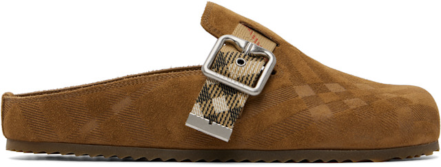 Burberry: Tan Check Suede Urchin Loafers | SSENSE