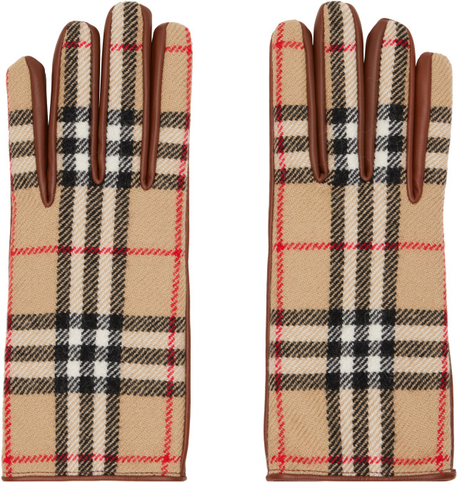 BURBERRY ベージュ チェック柄 手袋 Burberry: ベージュ＆ブラウン チェック ウール グローブ | SSENSE 日本