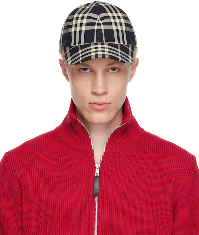 Burberry: ブラック チェック コットン ベースボールキャップ | SSENSE