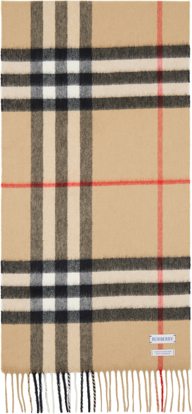 Burberry: ベージュ チェック カシミヤ マフラー | SSENSE 日本