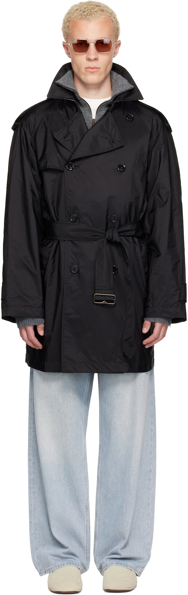 Burberry: Black Mid-length Nylon Leadenham Trench Coat | SSENSE