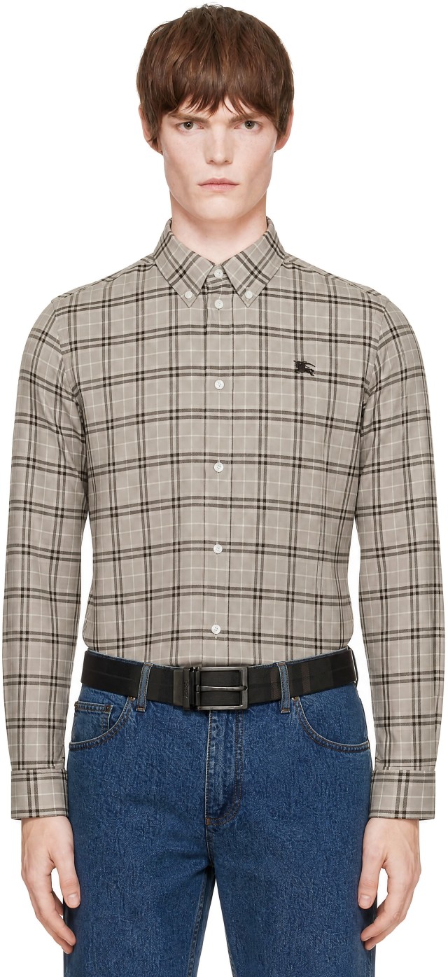 Burberry: グレー リラックスフィット チェック コットン シャツ