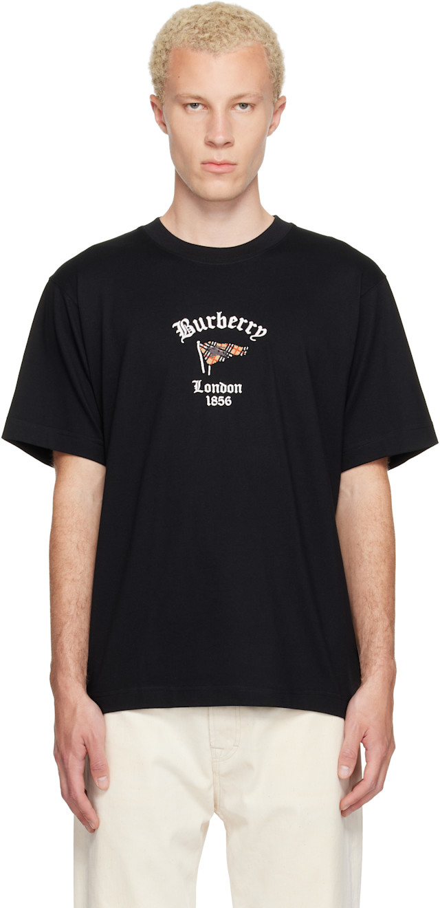 Burberry: Black Check Flag Cotton T-shirt | SSENSE