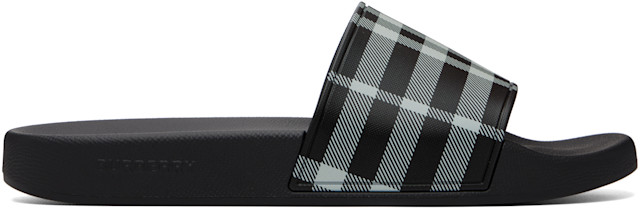 Burberry: Black Check Slides | SSENSE