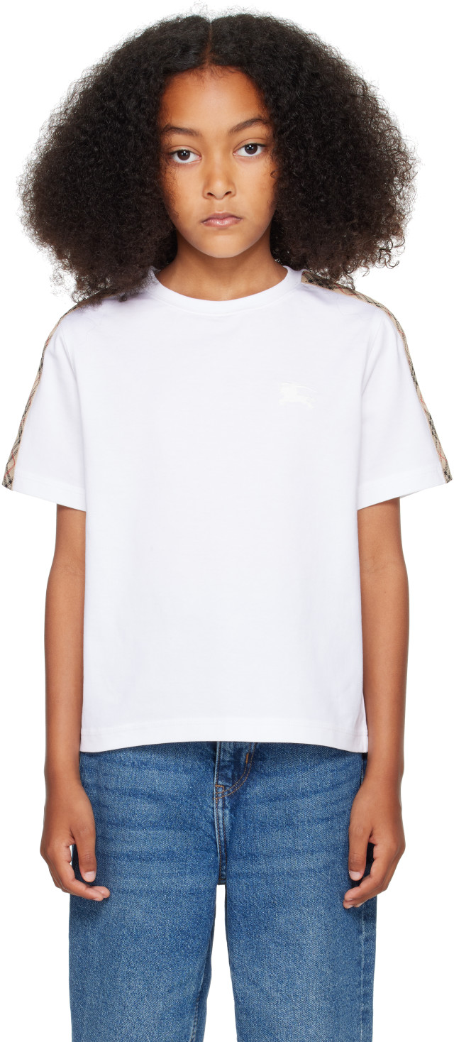 BURBERRY KIDS 8108033 チェックトリム 半袖Tシャツ Burberry: Kids White Check Trim T-shirt | SSENSE Australia