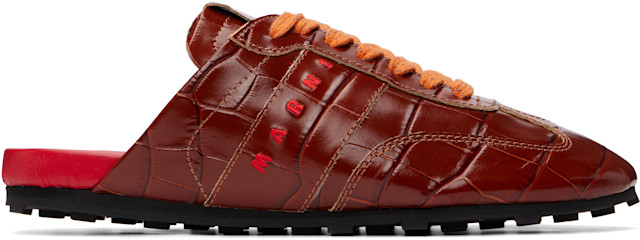 Marni: Brown Croc-Effect Leather Softy Soccer Slip-On Sneakers