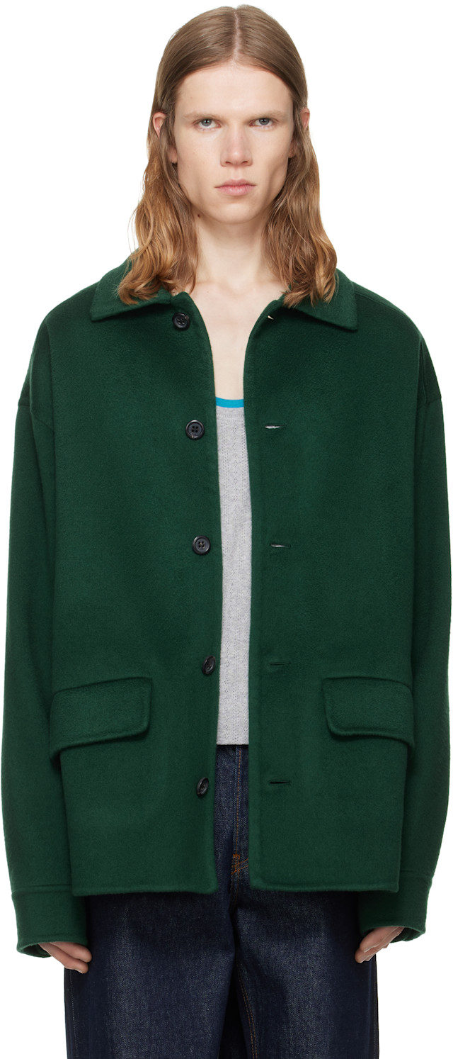 Marni: グリーン ウールカシミヤ ジャケット | SSENSE 日本
