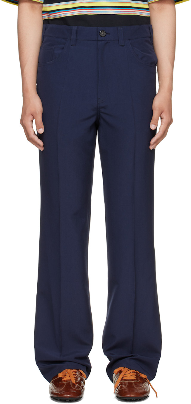 Marni: Navy Virgin Wool Trousers | SSENSE