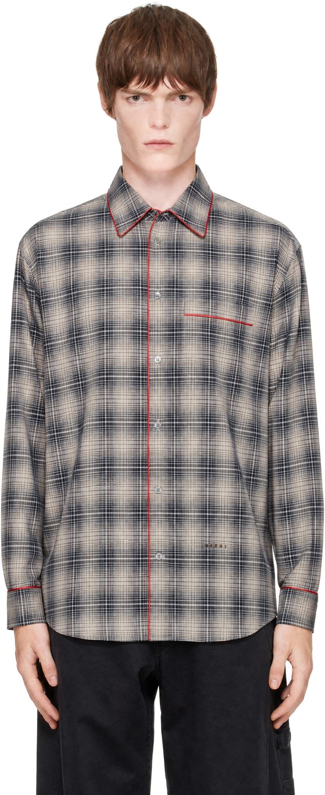 Marni: ブラウン Degradé Check コントラストパイピング シャツ 