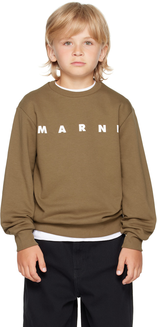 Marni: Kids Khaki Cotton 'Marni' Print Sweatshirt | SSENSE
