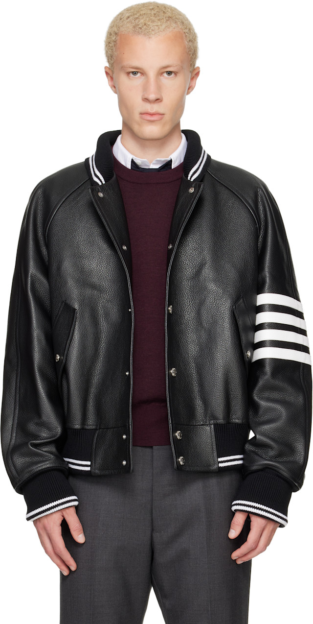 Thom Browne: Black Raglan Sleeve Oversized Leather Blouson Jacket