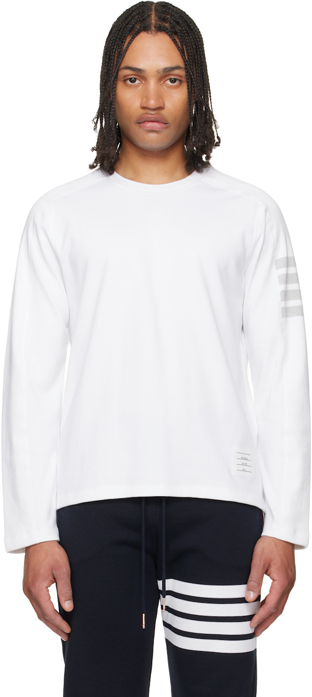 Thom Browne: ホワイト 4-Bar ミラノリブ コットン Tシャツ | SSENSE 日本