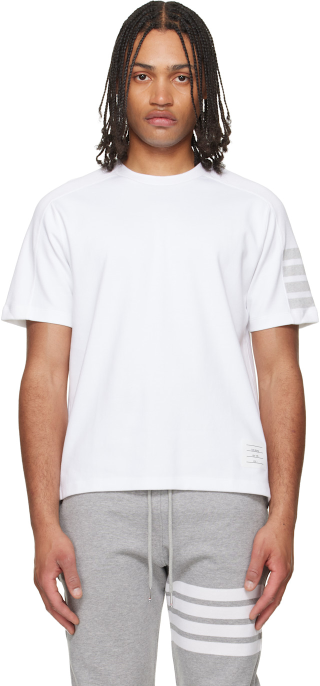Thom Browne: White Milano Cotton 4-Bar T-shirt | SSENSE