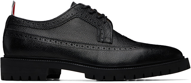【未使用に近い】THOM BROWNE 本革 37 黒〈定価158,400円〉 Thom Browne: ブラック ペブルグレイン レザー ロングウィング