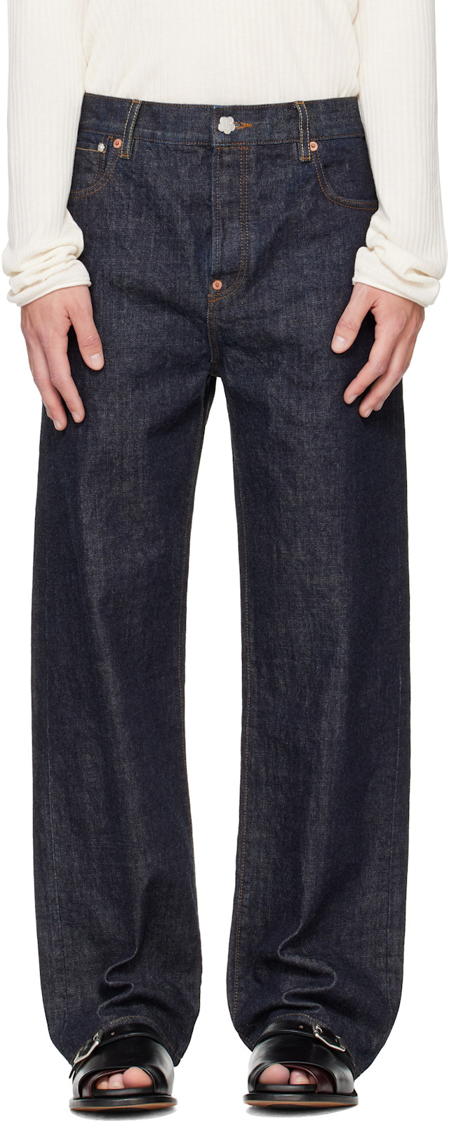 Kenzo: Navy Kenzo Paris 'KENZO Tulip' Straight Fit Jeans | SSENSE