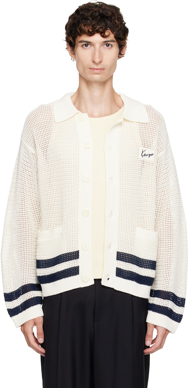 Kenzo: Off-White Kenzo Paris Polo Collar Cardigan | SSENSE