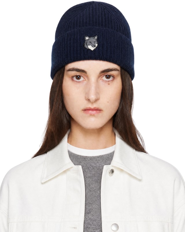 Maison Kitsuné: Navy Fox Head Large Beanie | SSENSE