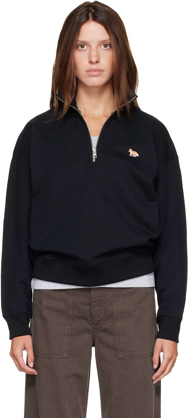 Maison Kitsuné: Black Baby Fox Half Zipped Sweatshirt | SSENSE