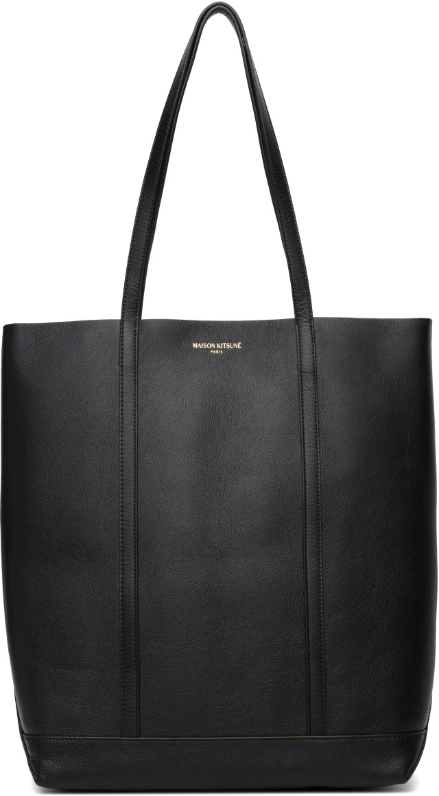 Maison Kitsuné: ブラック 'Maison Kitsuné Paris' レザー トート